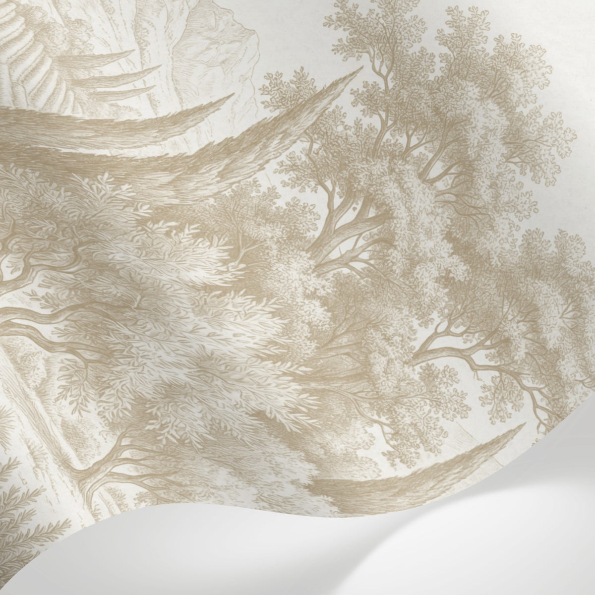 Papier peint panoramique arbres méditerranéens - Pins parasol cyprès oliviers paysage méditerranéen gravure détaillée beige sur mesure - Matière