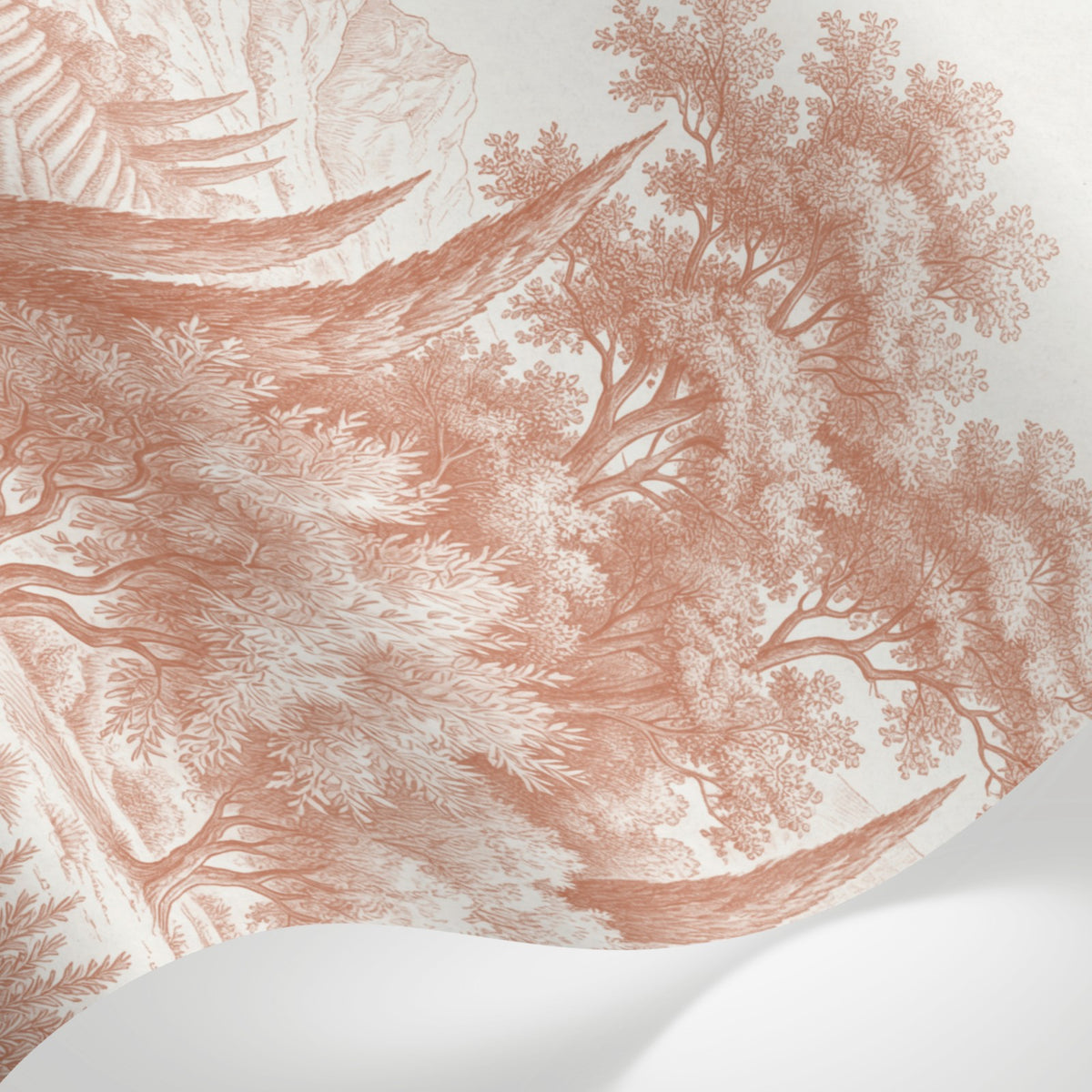 Papier peint panoramique arbres méditerranéens - Pins parasol cyprès oliviers paysage méditerranéen gravure détaillée terracotta sur mesure - Matière
