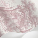 Papier peint panoramique arbres méditerranéens - Pins parasol cyprès oliviers paysage méditerranéen gravure détaillée rose poudré sur mesure - Matière
