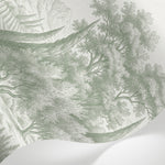Papier peint panoramique arbres méditerranéens - Pins parasol cyprès oliviers paysage méditerranéen gravure détaillée vert sauge sur mesure - Matière