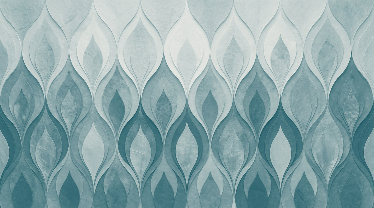 Papier peint panoramique art deco - Flammes stylisées dégradé bleu sur mesure - Design