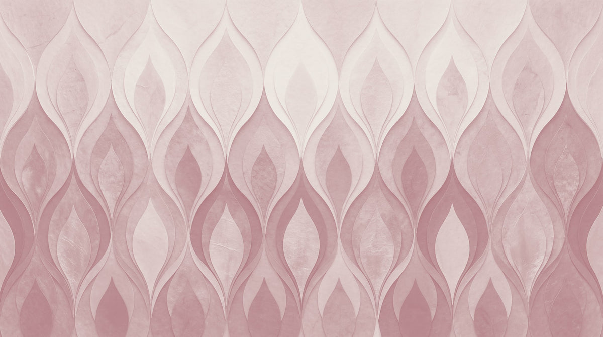Papier peint panoramique art deco - Flammes stylisées dégradé rose poudré sur mesure - Design