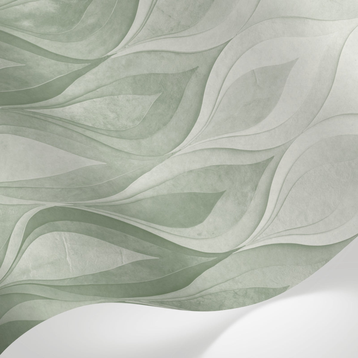 Papier peint panoramique art deco - Flammes stylisées dégradé vert sauge sur mesure - Matière