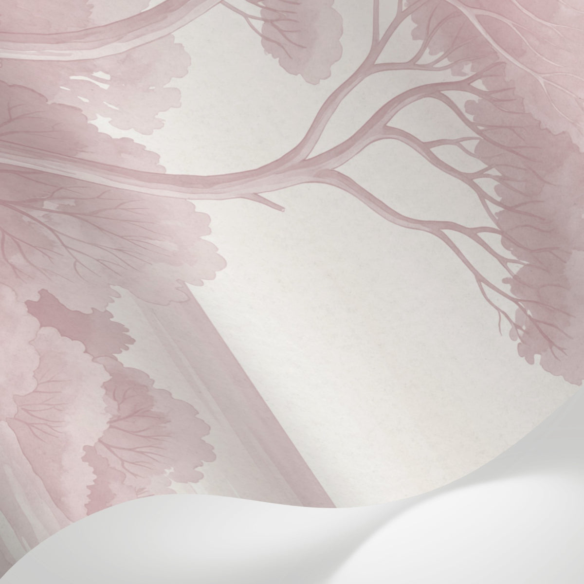 Papier peint panoramique botanique - Arbres méditerranéens fleurs sauvages chemin sableux rose poudré sur mesure - Matière