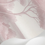 Papier peint panoramique botanique - Arbres méditerranéens fleurs sauvages chemin sableux rose poudré sur mesure - Matière