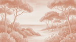 Papier peint panoramique botanique - Arbres méditerranéens fleurs sauvages chemin sableux terracotta sur mesure - Design