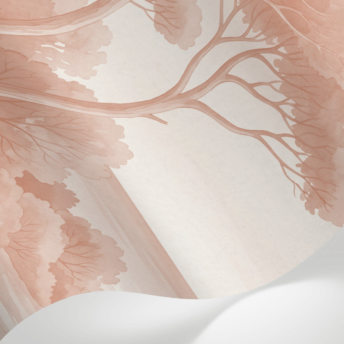 Papier peint panoramique botanique - Arbres méditerranéens fleurs sauvages chemin sableux terracotta sur mesure - Matière