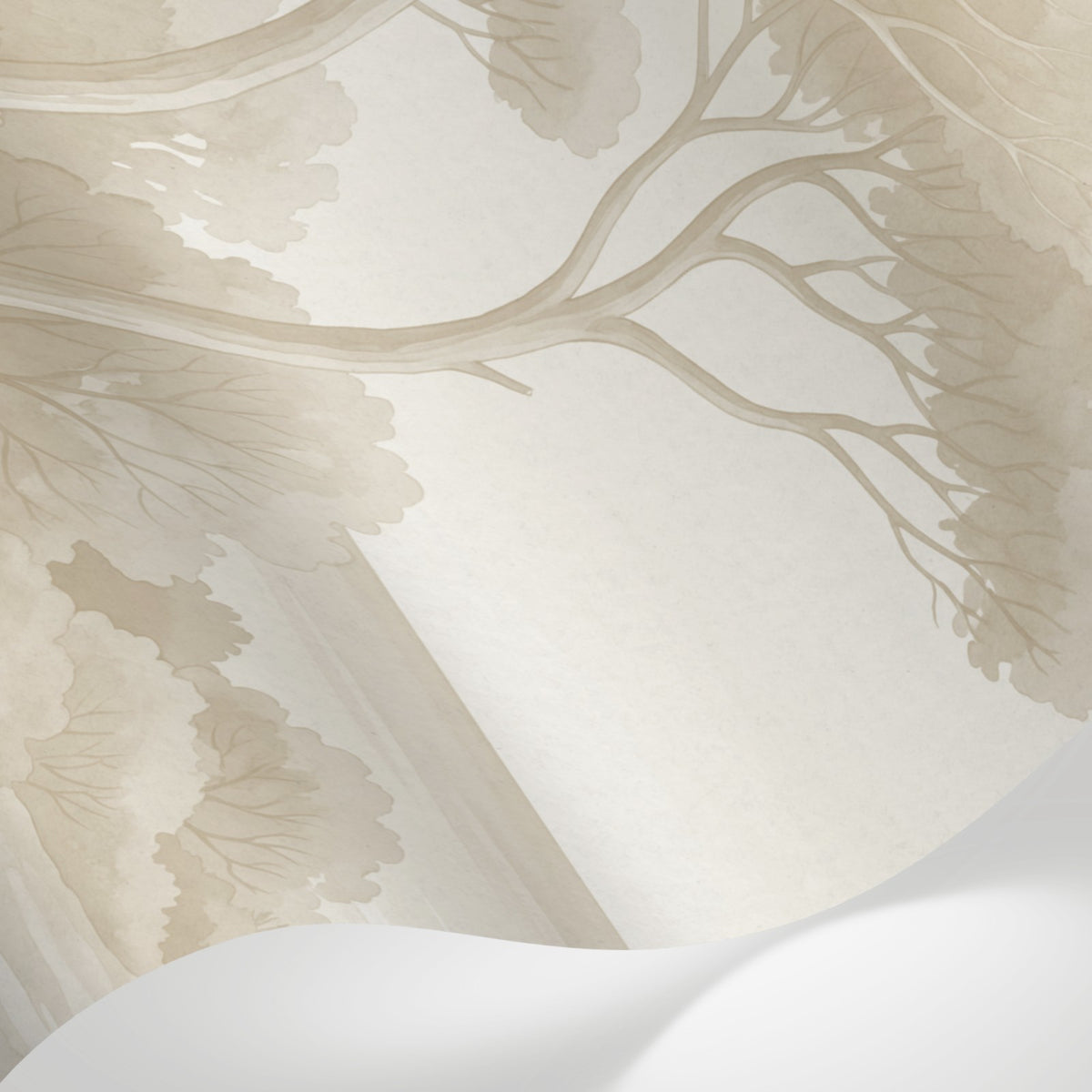 Papier peint panoramique botanique - Arbres méditerranéens fleurs sauvages chemin sableux beige sur mesure - Matière