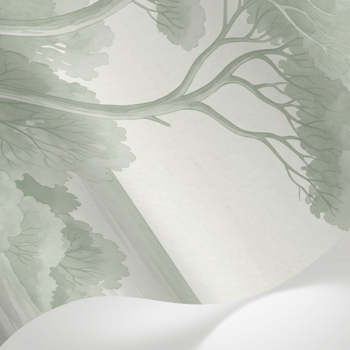 Papier peint panoramique botanique - Arbres méditerranéens fleurs sauvages chemin sableux vert sauge sur mesure - Matière