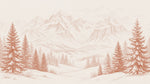 Papier peint panoramique forêt - Sapins épicéas enneigés montagnes alpines gravure terracotta sur mesure - Design