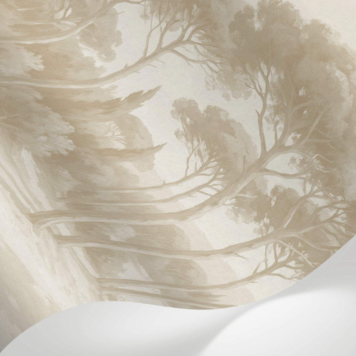 Papier peint panoramique pins parasol - Paysage côtier méditerranéen plage sableuse beige sur mesure - Matière