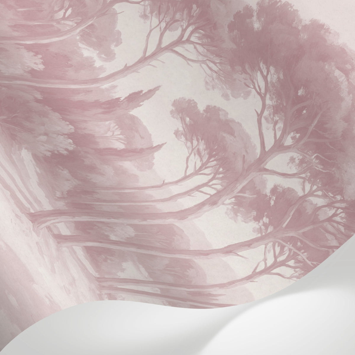 Papier peint panoramique pins parasol - Paysage côtier méditerranéen plage sableuse rose poudré sur mesure - Matière