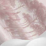 Papier peint panoramique pins parasol - Paysage côtier méditerranéen plage sableuse rose poudré sur mesure - Matière