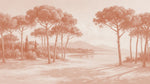 Papier peint panoramique pins parasol - Paysage côtier méditerranéen plage sableuse terracotta sur mesure - Design
