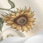 Papier peint panoramique fleur vintage - Tournesols botaniques tiges courbées feuilles dentelées fond beige crème sur mesure - Matière