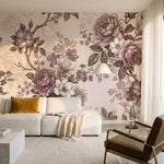 papier peint fleurie vintage pivoines roses magnolias branches fleuries tons ros-10