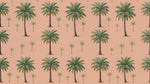 Papier peint panoramique palmier beige - Palmiers tropicaux répétitifs frondes détaillées fond rose saumon sur mesure - Design