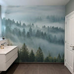 papier peint panoramique foret montagnes brumeuses sapins etages brouillard mati-9