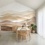 papier peint panoramique nature montagnes ondulantes brume matinale tons beige e-6