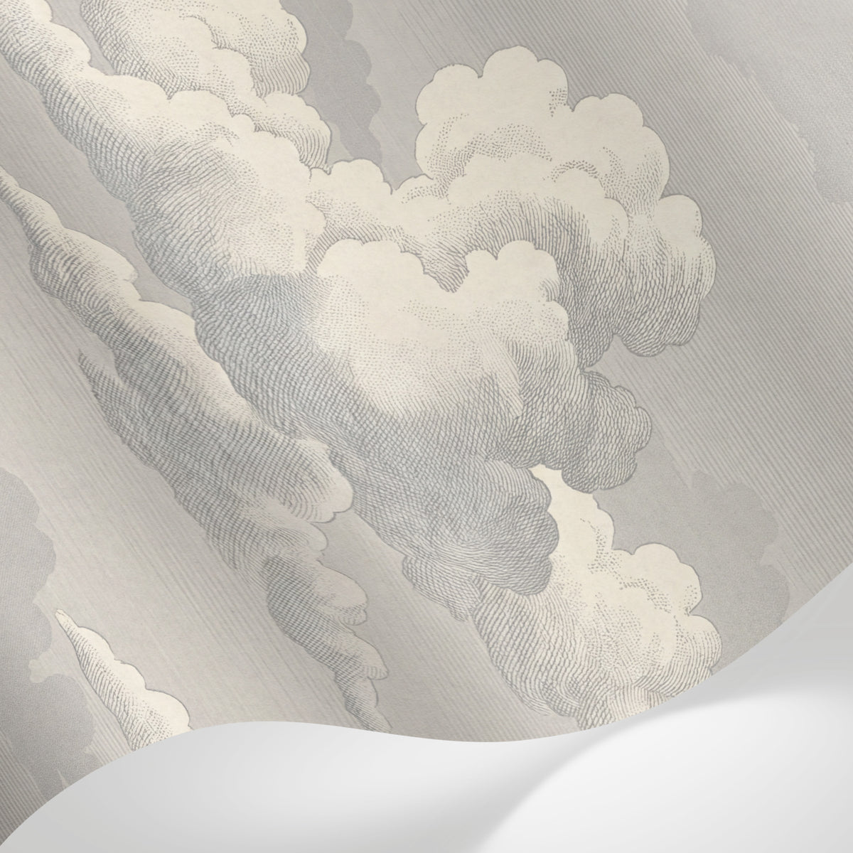 Papier peint panoramique vintage - Nuages romantiques gravure ancienne tons beige crème et gris perle sur mesure - Matière