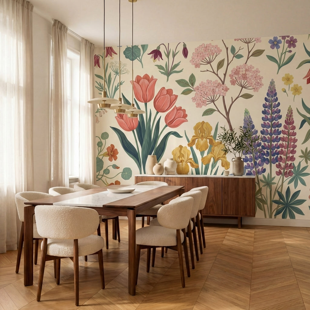 papier peint prairie fleurs tulipes iris lupins nasturtiums motifs botaniques fo-VARIANTE-10