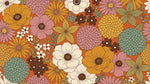 Papier peint panoramique vintage fleurs - Dahlias cosmos pivoines graphiques années 70 fond orange terracotta sur mesure - Design