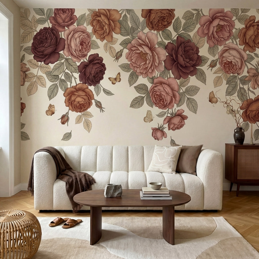 papier peint vintage fleurs roses pivoines papillons motifs repetitifs fond beig-VARIANTE-9